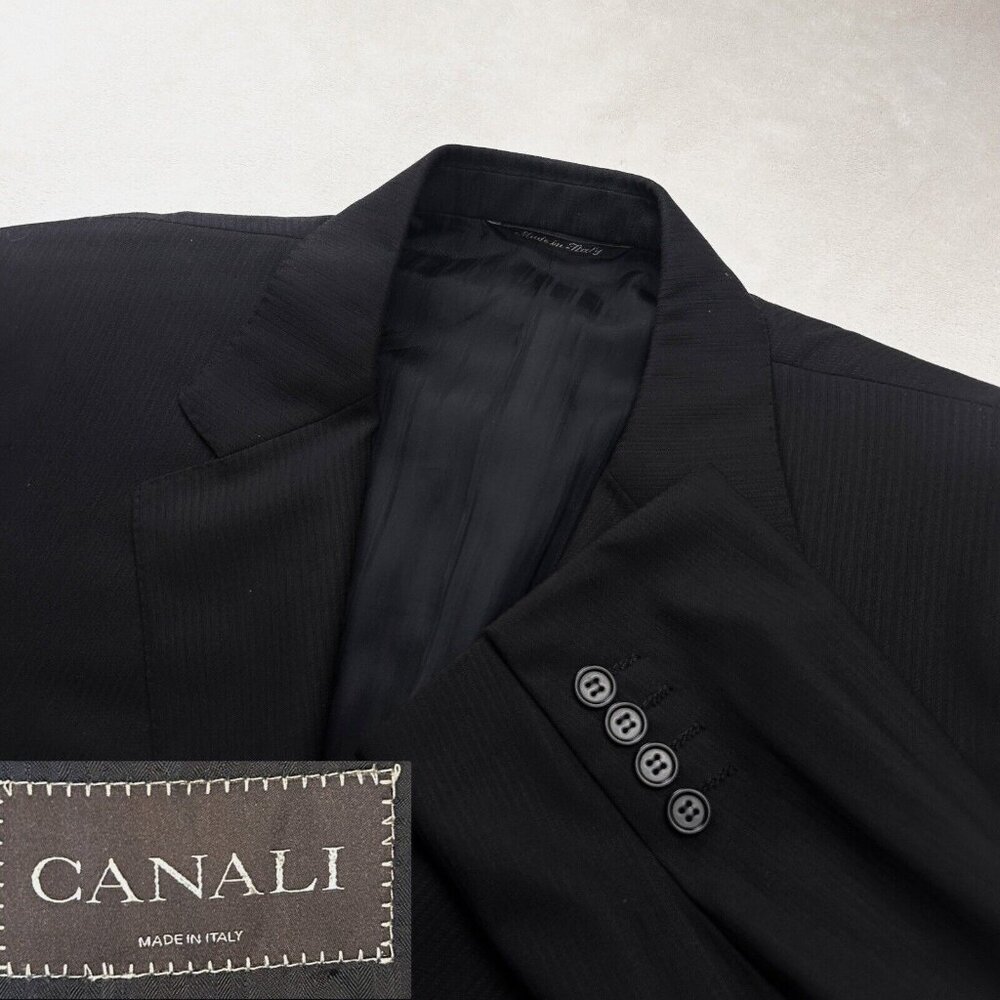 Canali Brown Label Men’s 44R US 100%Wool Blazer Sports Coat Black Pinstripe